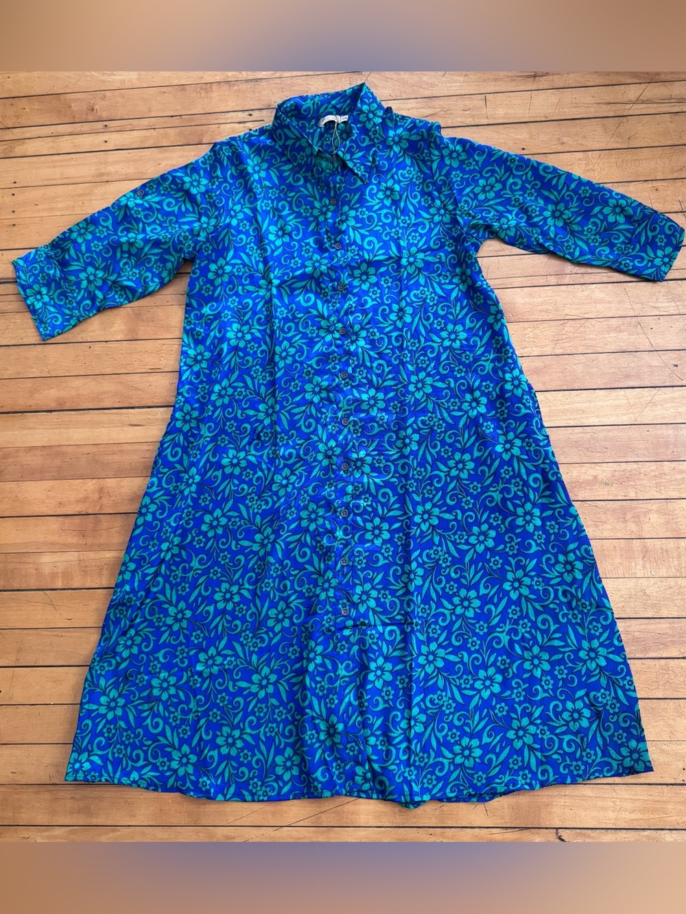 Dharma imports silk NWT floral Hawaiian dress size small medium teal green blue